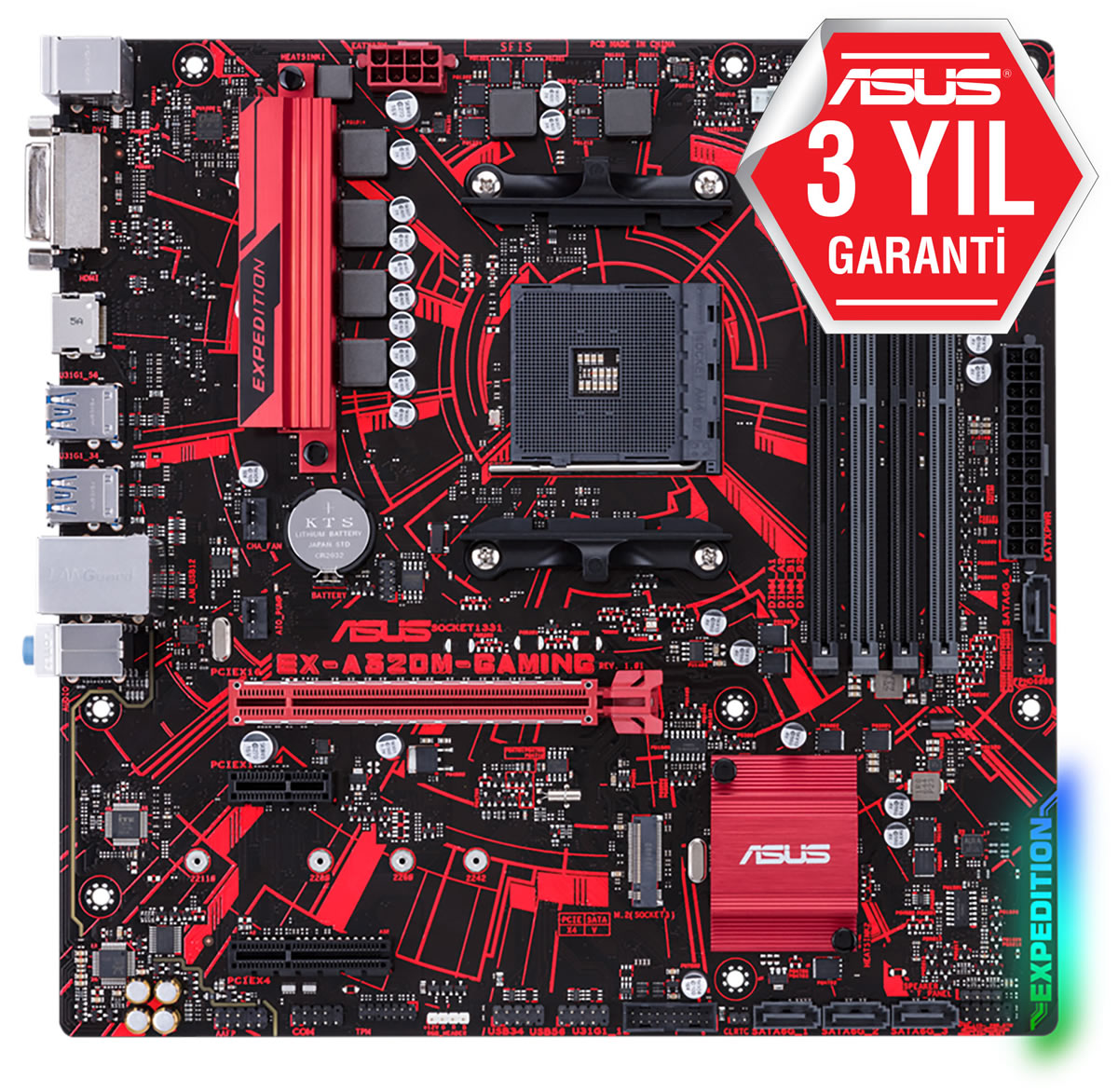 ASUS EX-A320M-GAMING AMD A320 SOKET AM4 DDR4 2666 HDMI DVI M2 USB3.1 AURA RGB MATX resmi