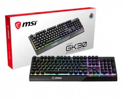 MSI GG VIGOR GK30 TR GAMING KEYBOARD MEKANIK HISLI 6 BOLGE RGB LED AYDINLATMA SIVI DOKULMESINE DAYANIKLI OYUNCU KLAVYESI resmi