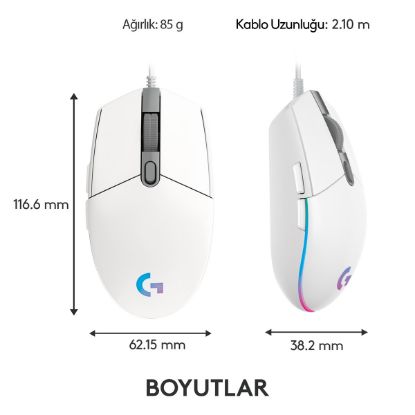 LOGİTECH G G102 LIGHTSYNC OYUNCU MOUSE BEYAZ 910-005824 resmi
