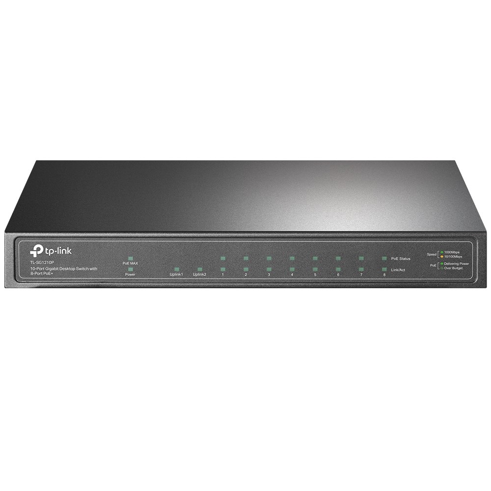 TP-LINK TL-SG1210P 10 PORT GİGABİT POE+ 8PORT GİGABİT POE 1 PORT GİGABİT RJ45 1 PORT GİGABİT SFP SWITCH resmi