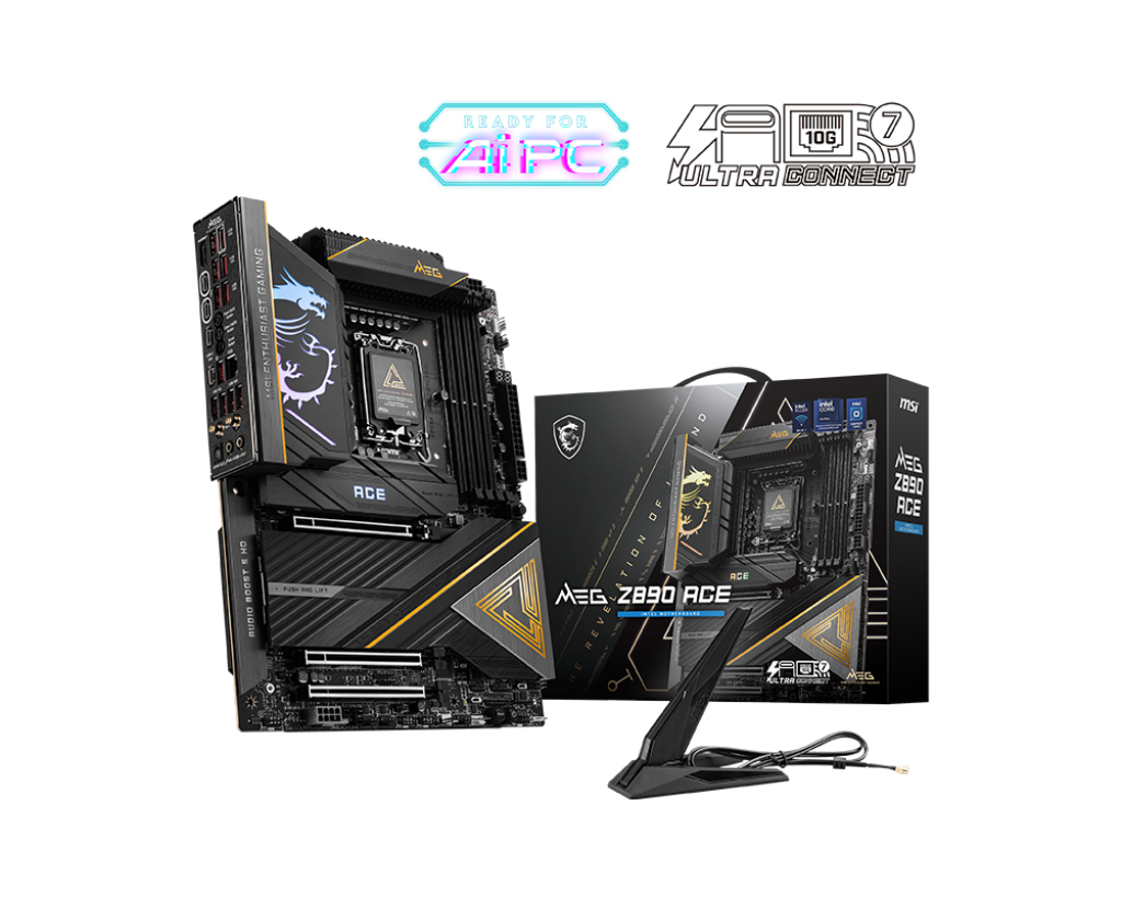 MSI MB MEG Z890 ACE SOKET 1851 DDR5 9200MHZ(OC) USB 20Gbps 5xM.2 2xTB4 HDMI DISPLAY 10G LAN WIFI7 ATX resmi