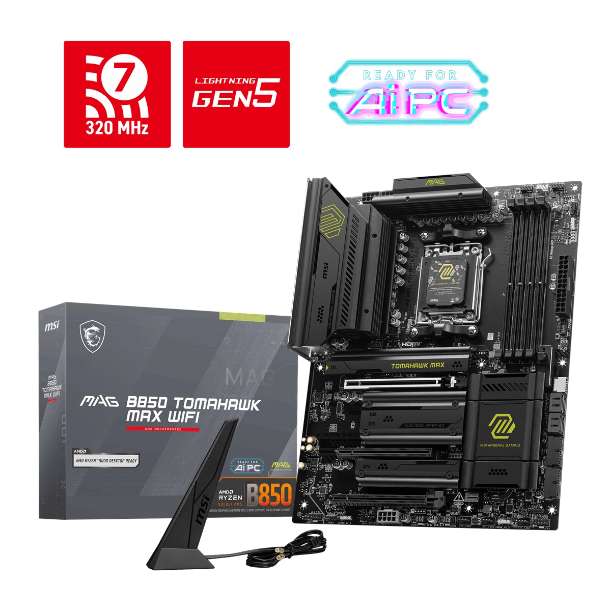MSI MB MAG B850 TOMAHAWK MAX WIFI AM5 DDR5 8400MHZ(OC) HDMI 4x M.2 USB 10Gbs 5G LAN WI-FI 7 ATX resmi