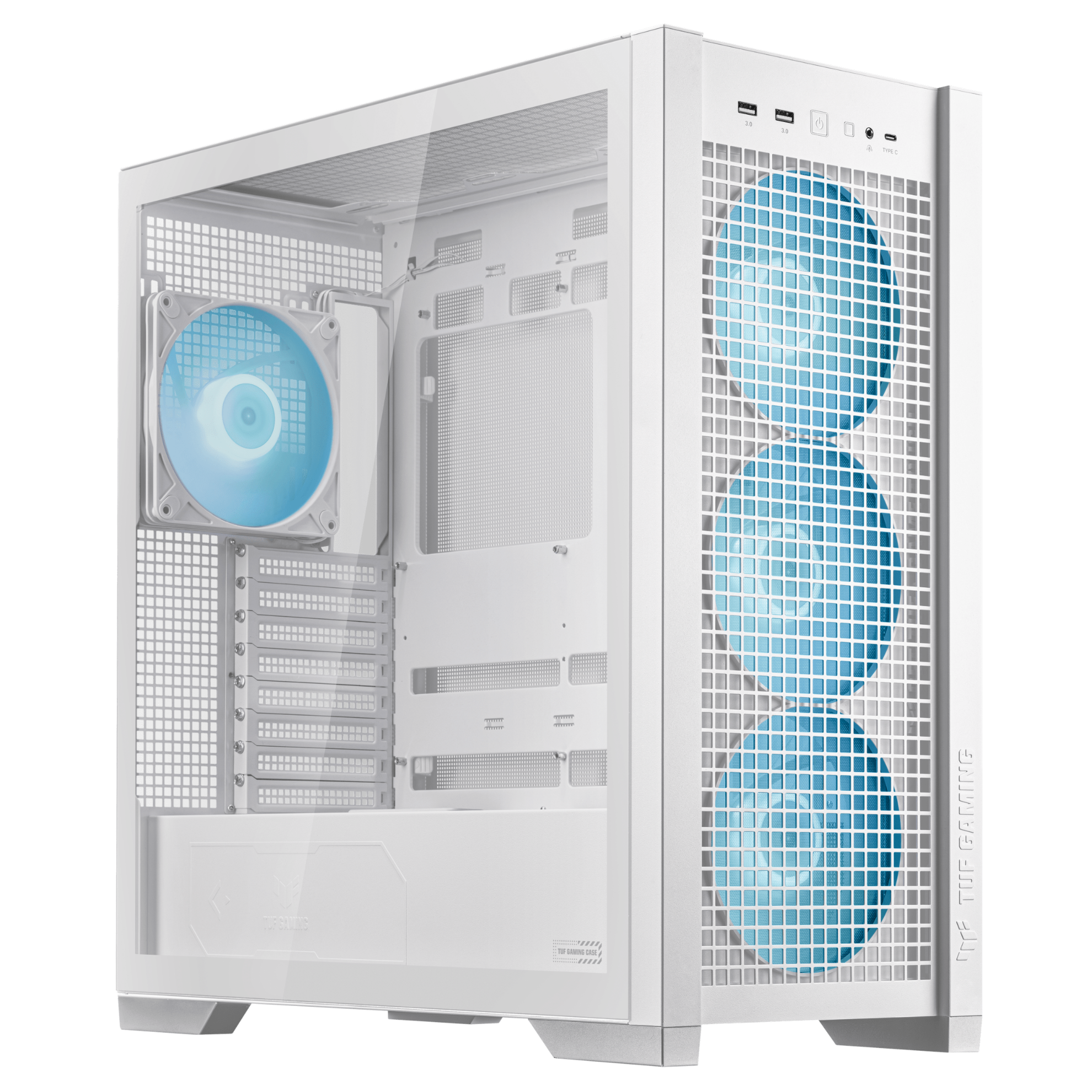 ASUS TUF GAMING GT302 TG ARGB MAKSİMUM SOĞUTMA SÖK TAK ÜST VE YAN PANELLER GİZLENMİŞ ANAKART BAĞLANTI DESTEĞİ 4 ADET 140 X 28 MM FAN E ATX 12x10.9 ATX Micro-ATX Mini-ITX - BEYAZ KASA resmi