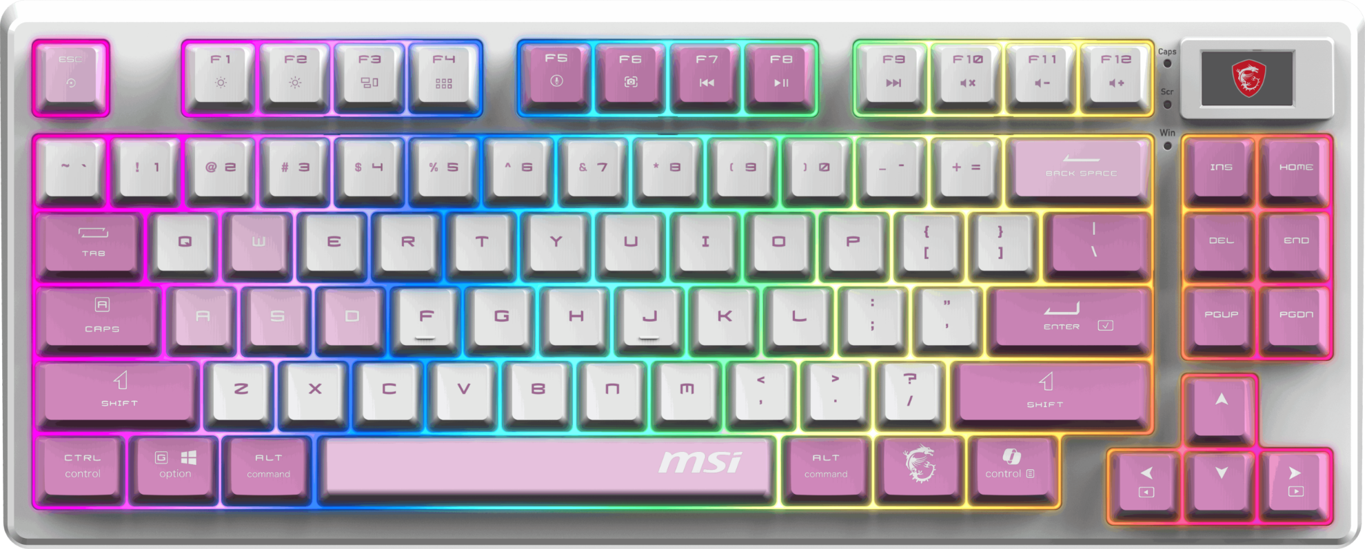 MSI GG FORGE GK600 TKL W VIOLET TR MEKANİK GAMING KLAVYE LCD EKRAN KTT HIFI LINEAR HOT-SWAPPABLE SWITCH PBT TUŞ TAKIMI RGB TR LAYOUT resmi