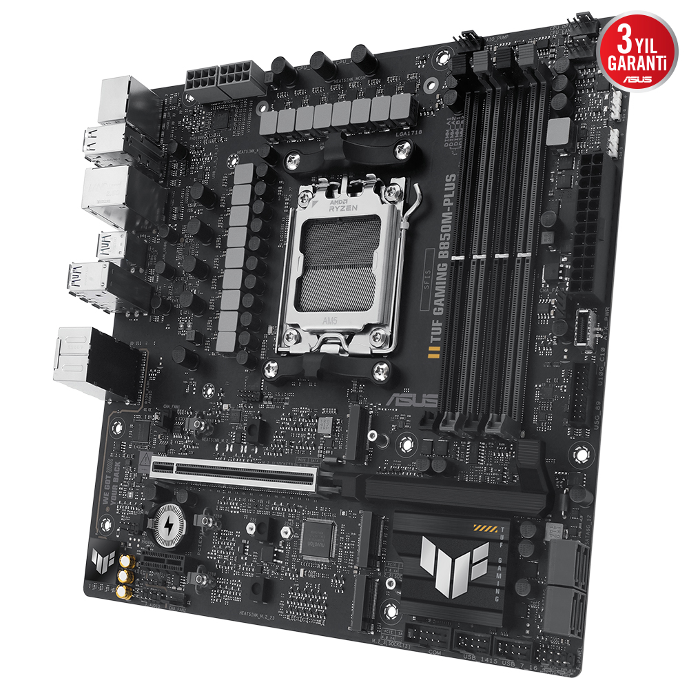 ASUS MB TUF GAMING B850M-PLUS AMD B850 AM5 DDR5 8000 DP HDMI 3x M2 USB3.2 Gen 2x2 AURA RGB 2.5Gbit LAN mATX 14+2+1 Güç Aşamaları, 1xGen5 M.2, Ready for Advanced AI PC resmi