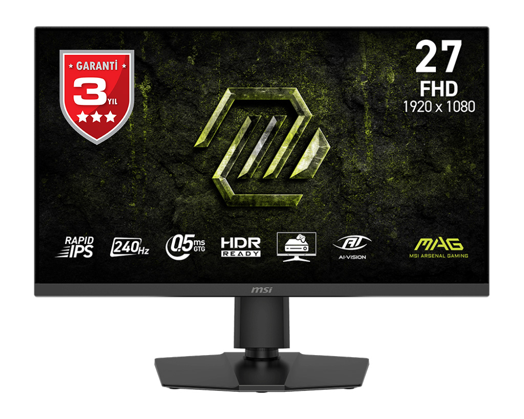 MSI 27 MAG 272PF X24 1920x1080 (FHD) 16:9 FLAT RAPID IPS 240Hz 0.5MS (GTG) ADAPTIVE-SYNC PIVOT SIYAH GAMING MONITOR resmi