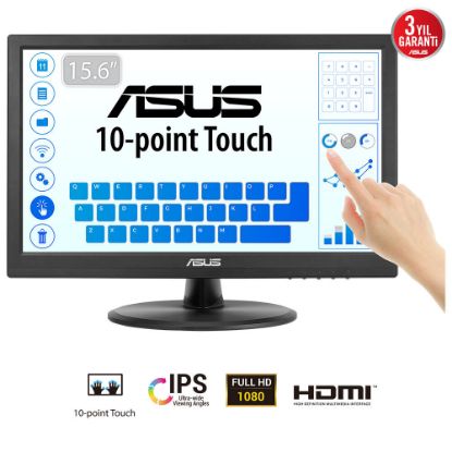 ASUS KURUMSAL VT169HE 15.6 IPS 1920x1080 5ms 60Hz 220cd HDMI VGA VESA 3YIL 10 PARMAK DOKUNMATIK  EYECARE MONİTÖR resmi