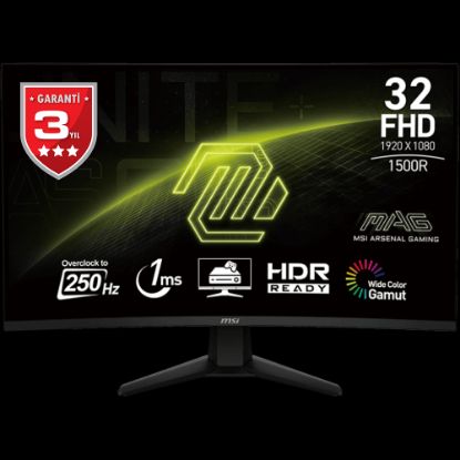 MSI 31.5 MAG 32C6X 1920x1080 (FHD) 16:9 CURVE 1500R VA 250HZ 1MS ADAPTIVE-SYNC GAMING MONITOR resmi