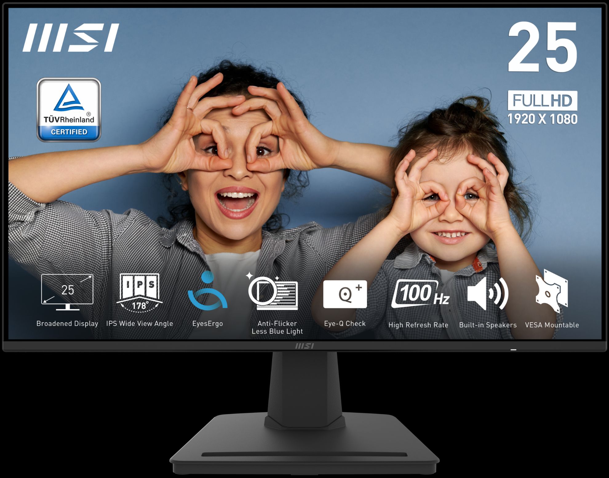 MSI 24.5 PRO MP252 1920x1080 (FHD) 16:9 FLAT IPS 100HZ 1MS ADAPTIVE-SYNC MONITOR resmi