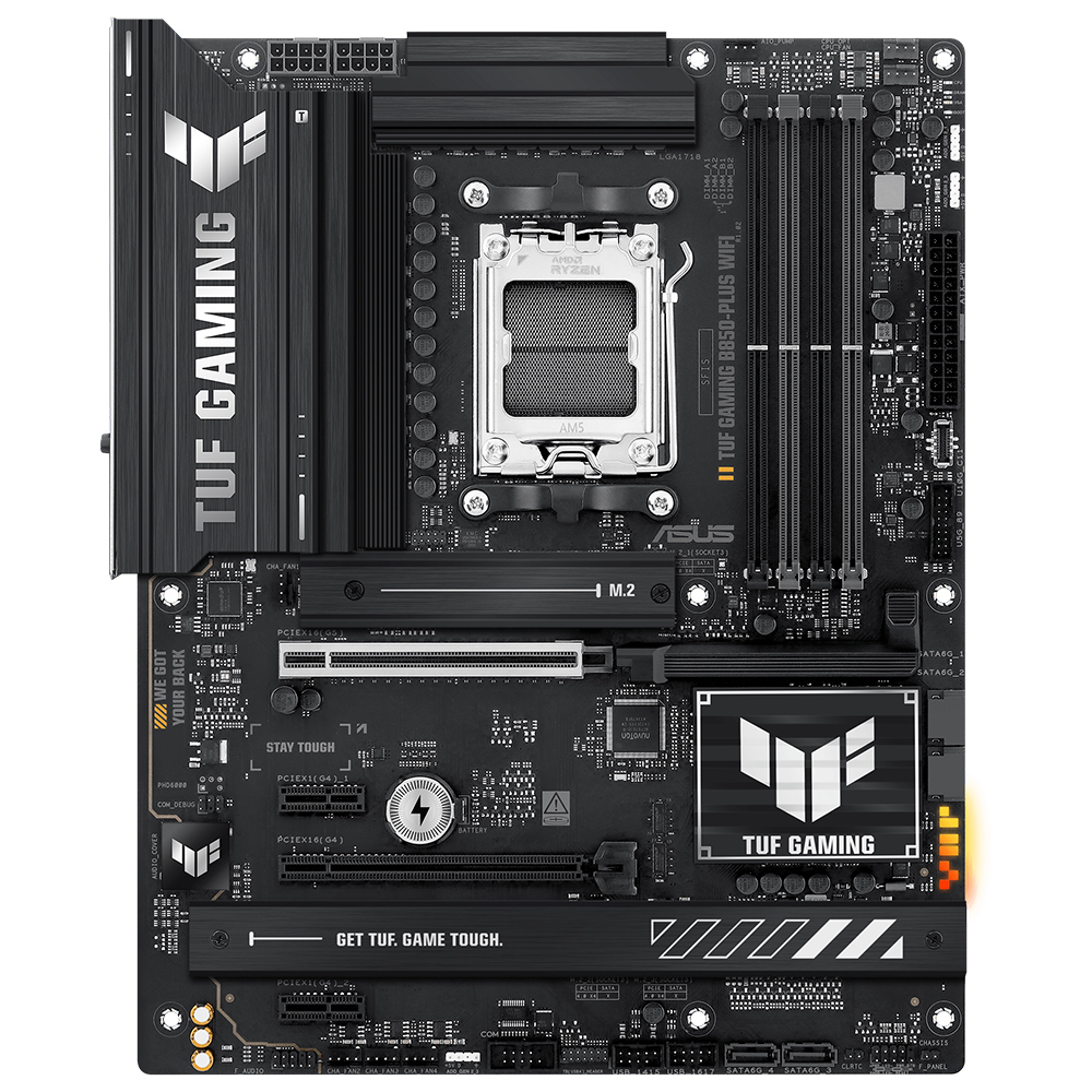 ASUS MB TUF GAMING B850-PLUS WIFI AMD B850 AM5 DDR5 8000 DP HDMI 3x M2 USB3.2 Gen 2x2 WiFi 7 + BT AURA RGB 2.5Gbit LAN ATX 14+2+1 Güç Aşamaları, 1xGen5 M.2, Ready for Advanced AI PC resmi
