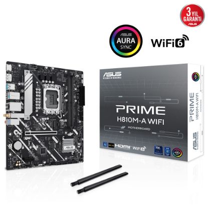 ASUS MB PRIME H810M-A WIFI INTEL H810 LGA1851 DDR5 6400 DP HDMI ÇİFT M2 USB3.2 AX WİFİ + BT AURA RGB MATX 6+1+1+1 GÜÇ AŞAMALARI ASUS MB 5X PROTECTION III READY FOR ADVANCED AI PC resmi