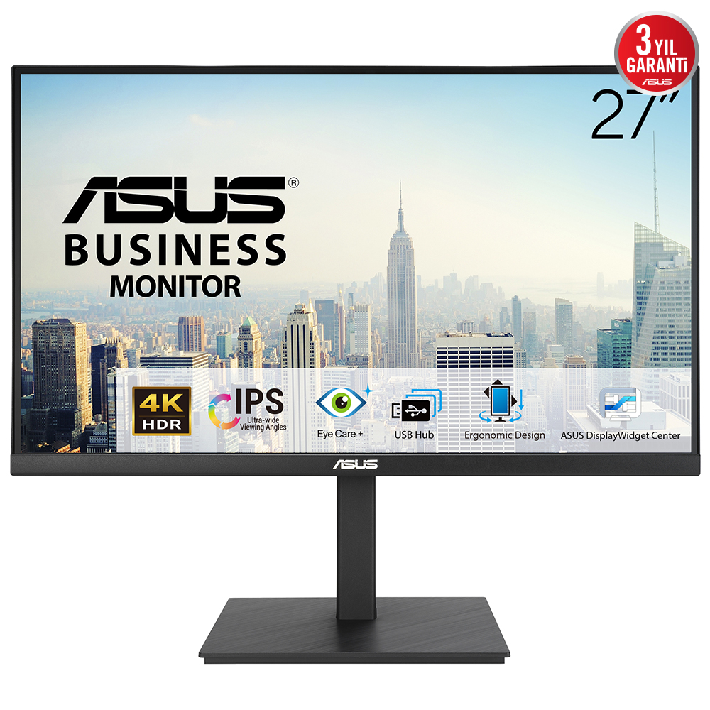 ASUS KURUMSAL VA27UQSB 27 IPS FREESYNC 3840x2160 5ms 60Hz 350cd DP HDMI USB Hoparlör VESA 3YIL EYECARE PLUS FLICKER-FREE ÇERÇEVESİZ DÜŞÜK MAVİ IŞIK PİVOT MONİTÖR resmi