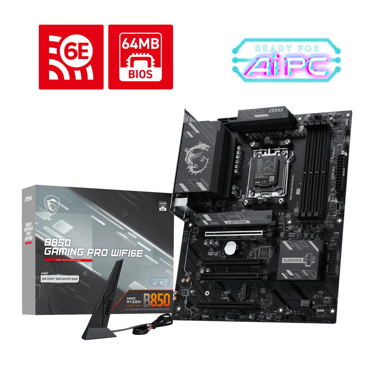 MSI MB B850 GAMING PRO WIFI6E AM5 DDR5 8200MHZ(OC) DP 1X HDMI 2x M.2 4x PCI-E x16 USB 10Gbs 2,5G LAN WI-FI 6E ATX resmi