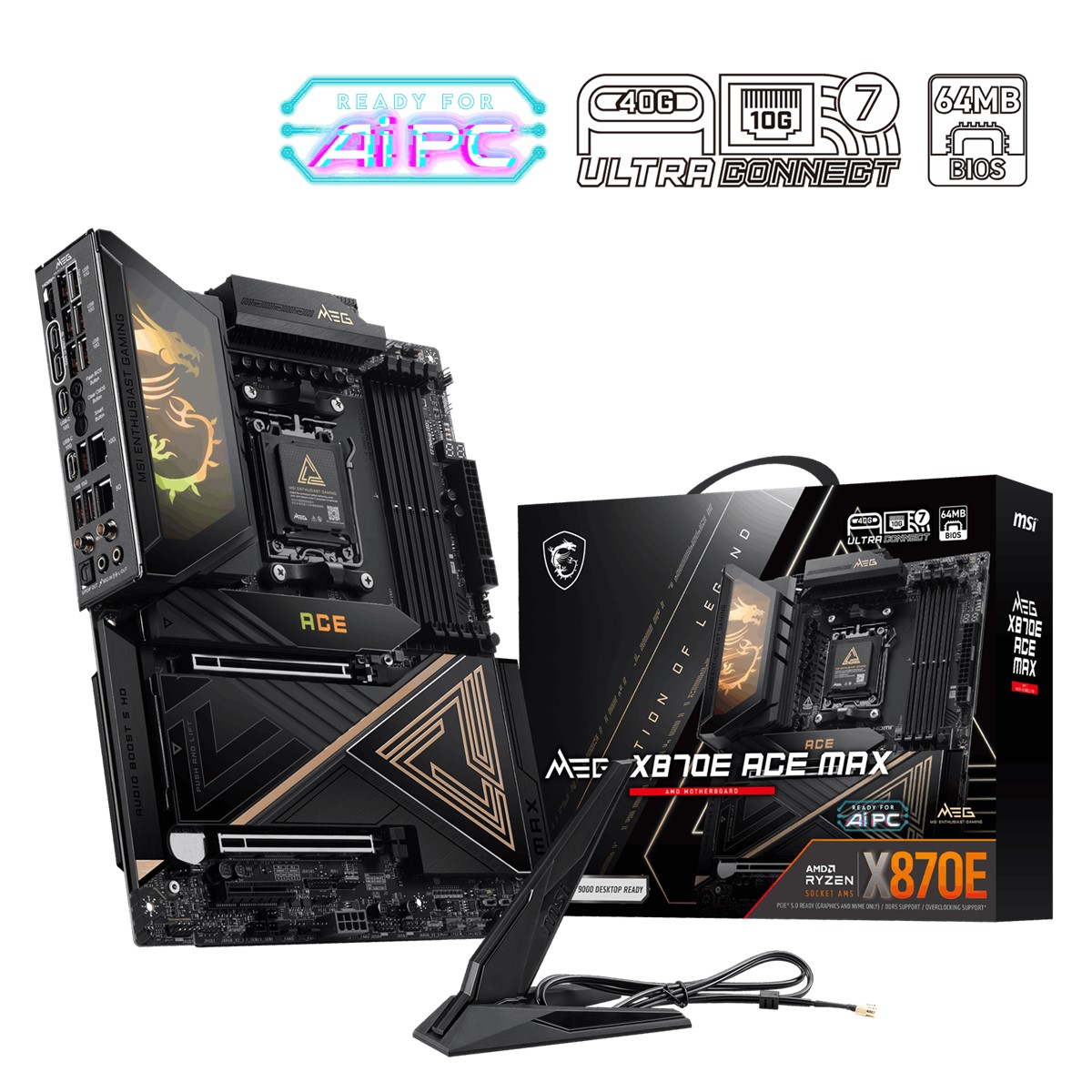MSI MB MEG X870E ACE MAX AM5 DDR5 8400MHZ(OC)USB 40Gbps 5x M.2 HDMI 2x Type-C DP 10G LAN 5G LAN WIFI 7 RGB ATX resmi