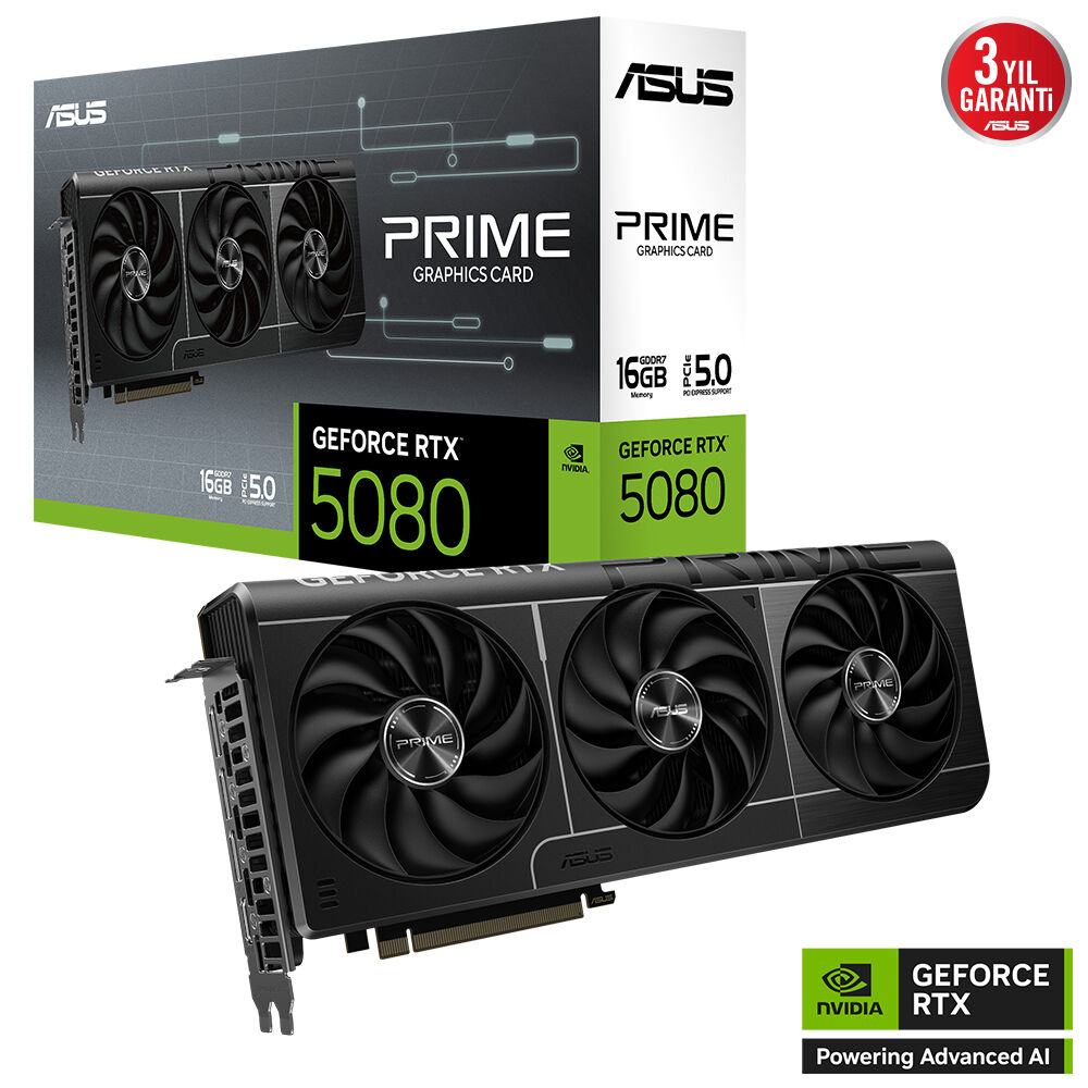 ASUS VGA PRIME-RTX5080-16G-NVIDIA-GEFORCE-RTX 5080-16GB GDDR7-256bit--OC-HDMI-3xDP-DLSS4 EKRAN KARTI resmi